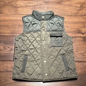 Green Quilted Vest with Textured Standing Collar